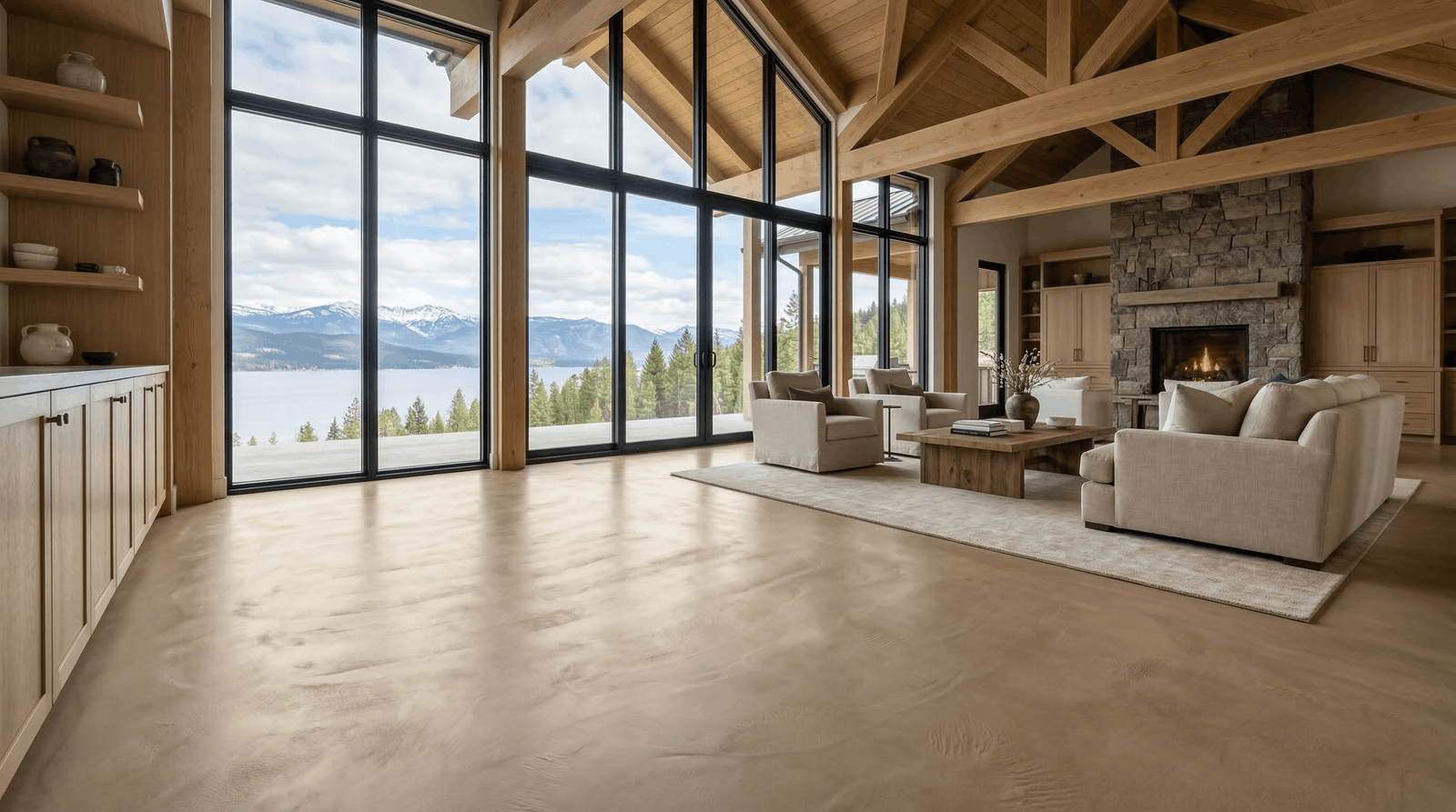 Garage Floor Coating Sandpoint ID — micro concrete floor in luxury mountain home by Crimbo Coatings