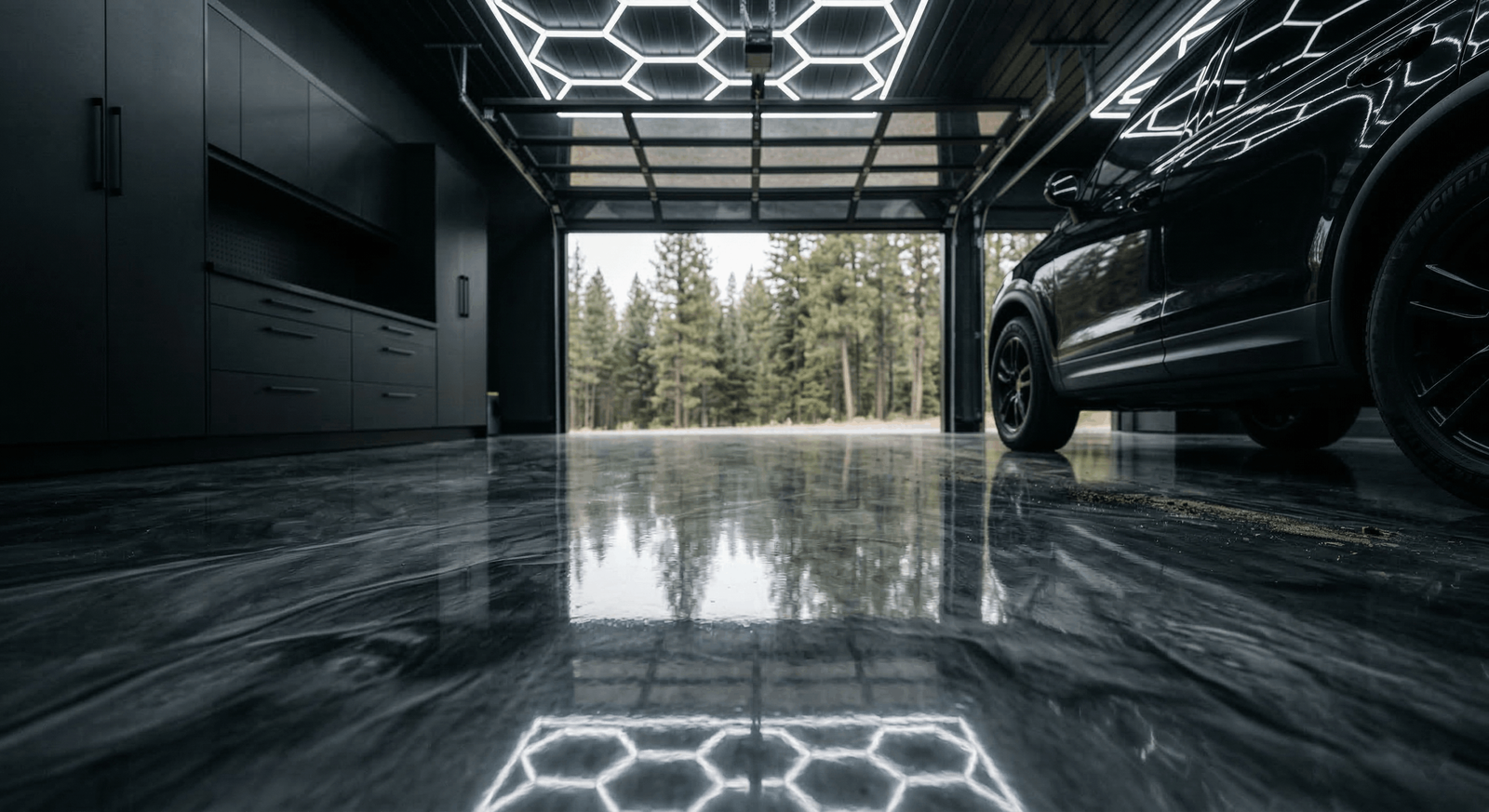 Garage Floor Coating Hayden ID — metallic epoxy luxury garage by Crimbo Coatings